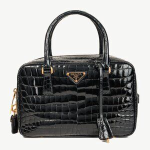 Prada Crocodile Leather Bauletto Black Bag